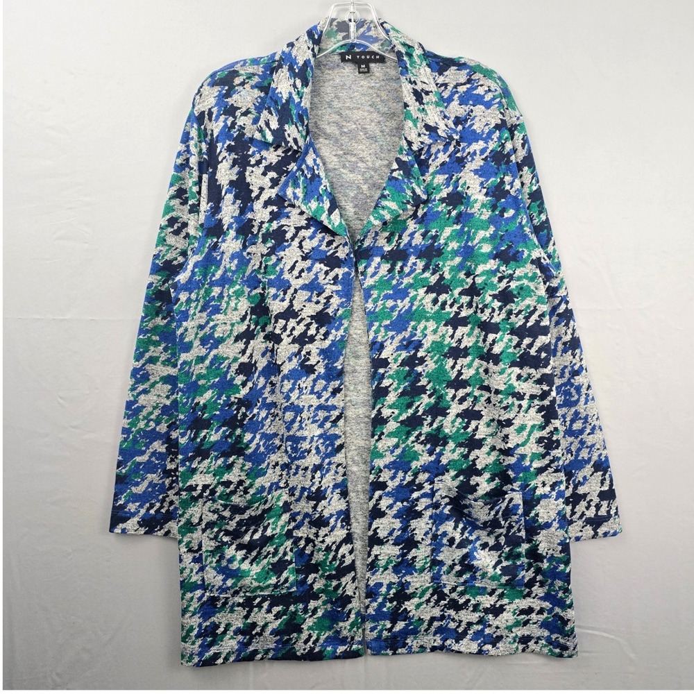 N‎ Touch Open Front Collared Herringbone Multicolor Cardigan M